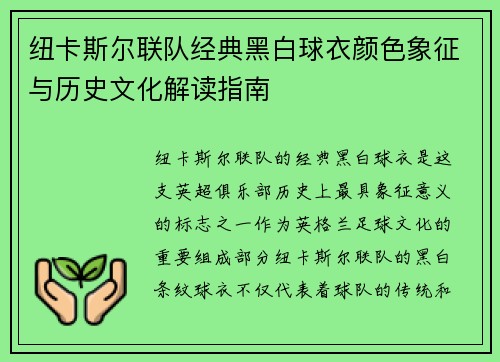 纽卡斯尔联队经典黑白球衣颜色象征与历史文化解读指南